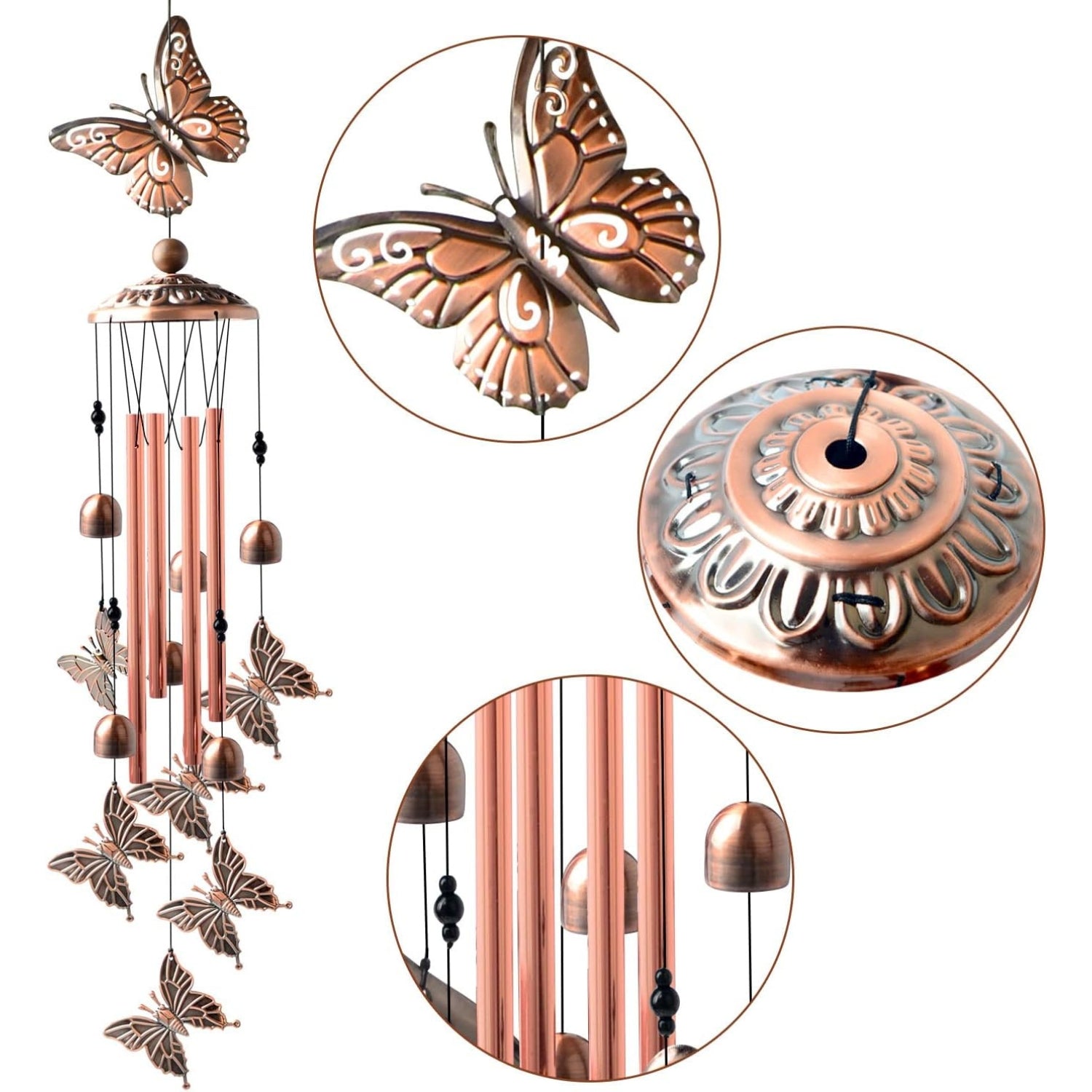 Schmetterling Design Windspiel Messingrohre Glücksperlen Außendekoration