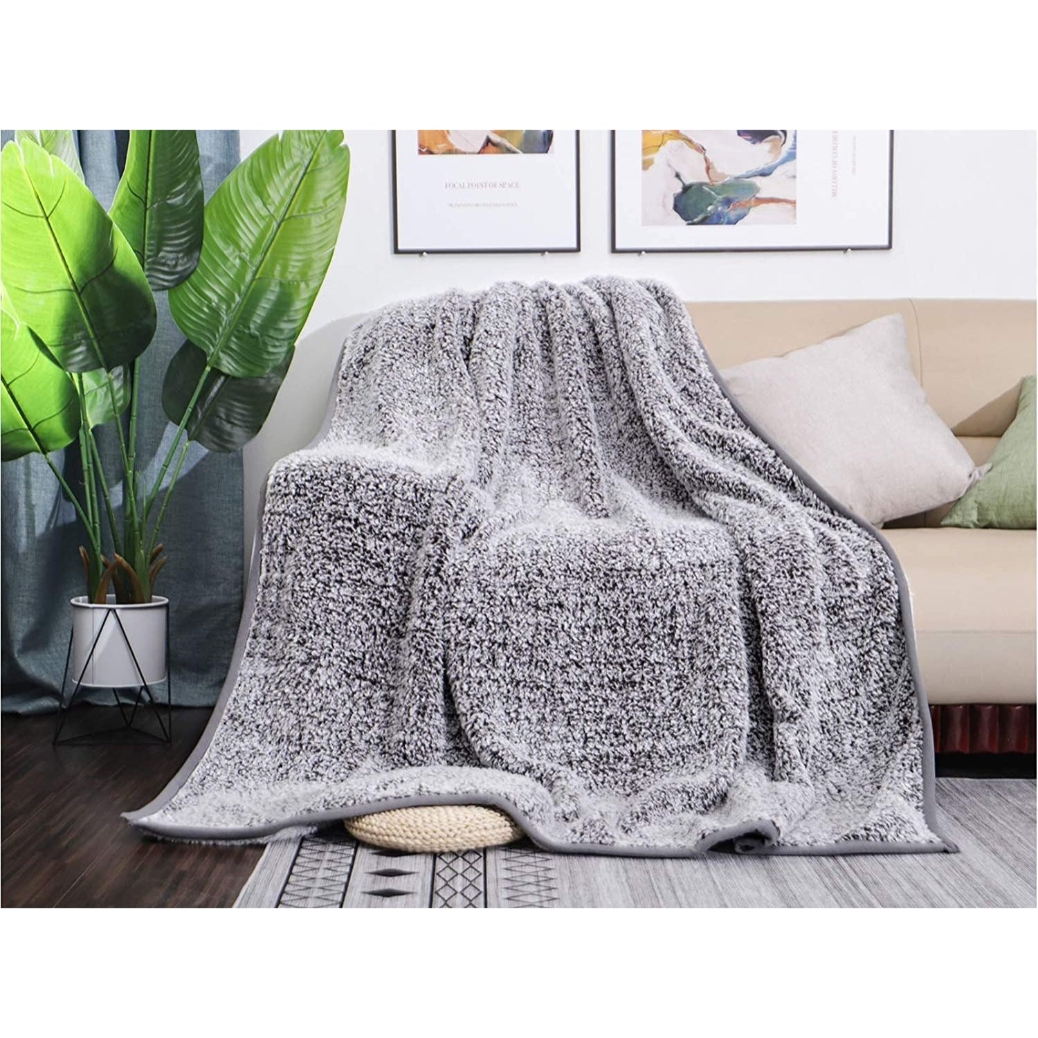 Sherpa Kuscheldecke Flauschig Sofadecke Weich Grau 130x150cm