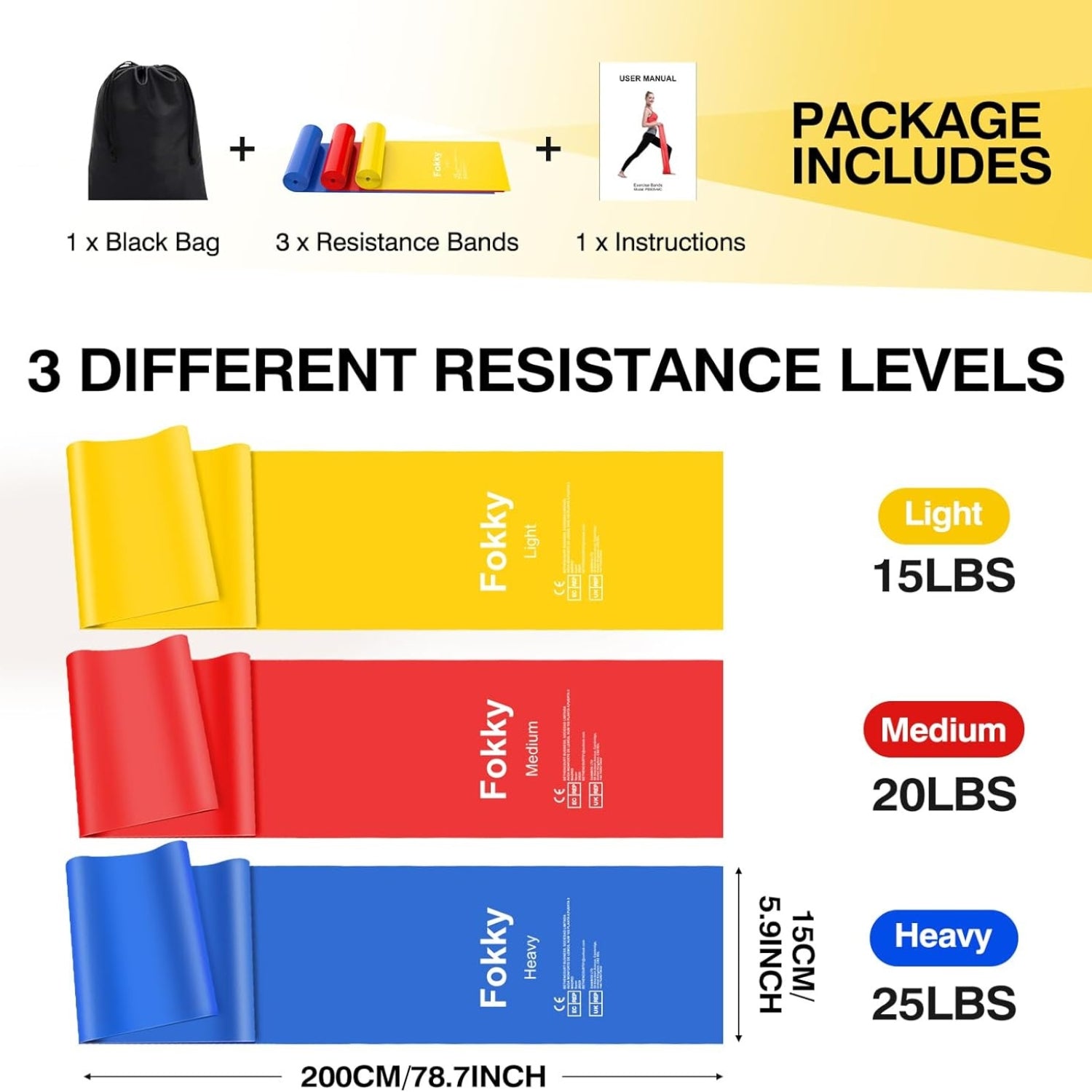 Widerstandsbänder Resistance Bands 3er-Set 1.5M/2M Lang