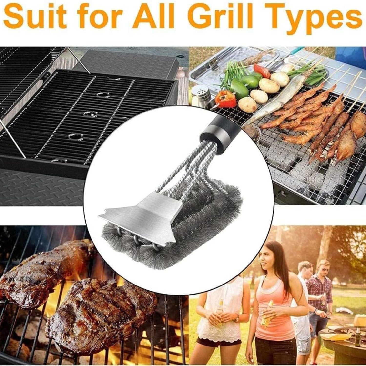 Robuste Grillbürste Drahtbürste Grillzubehör aus Edelstahl
