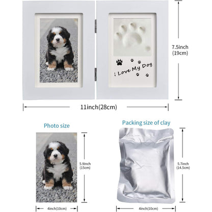 Weißer Holz Bilderrahmen 3D Pfotenabdruck Set für Hund Katze