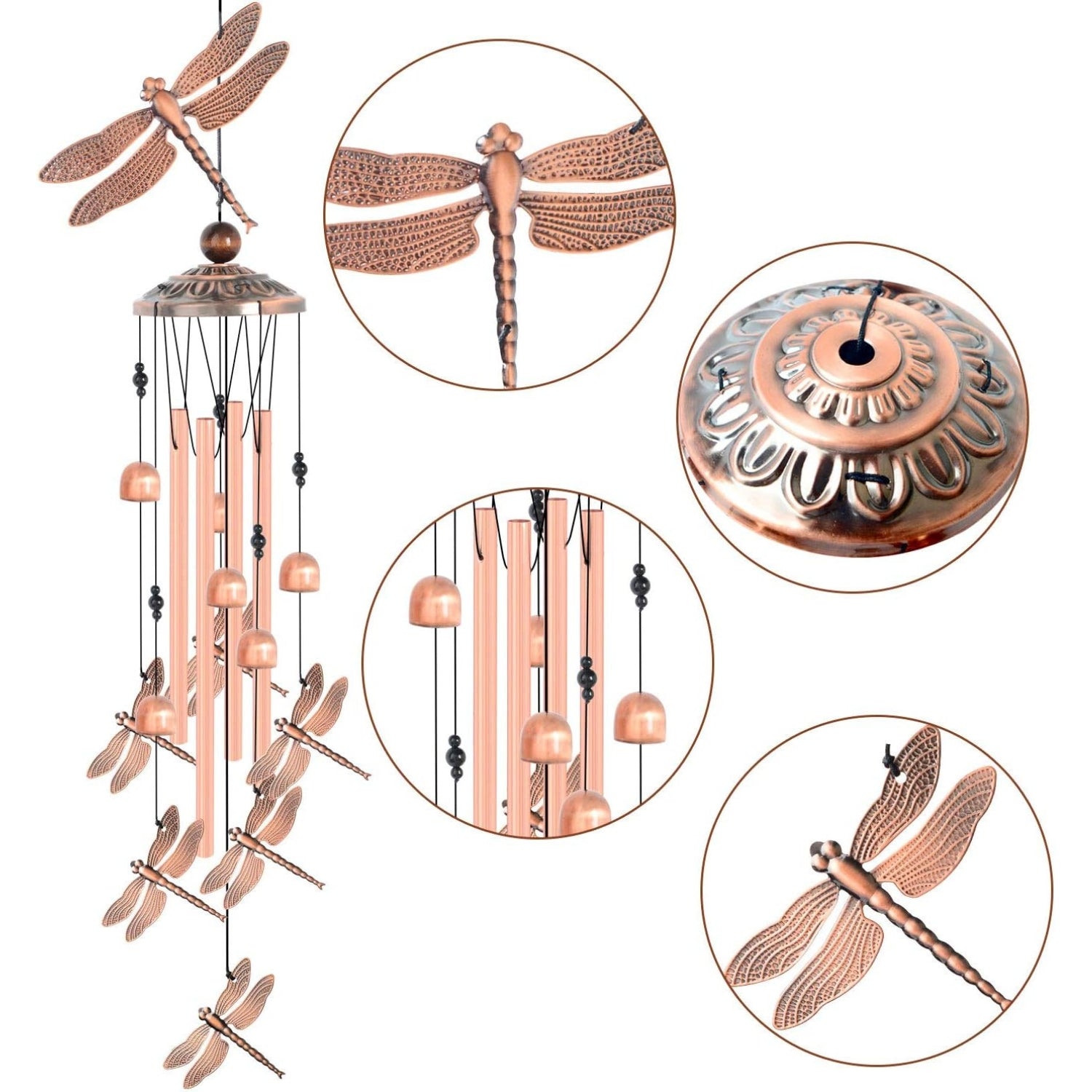 Libelle Design Windspiel Messingrohre Glücksperlen Außendekoration