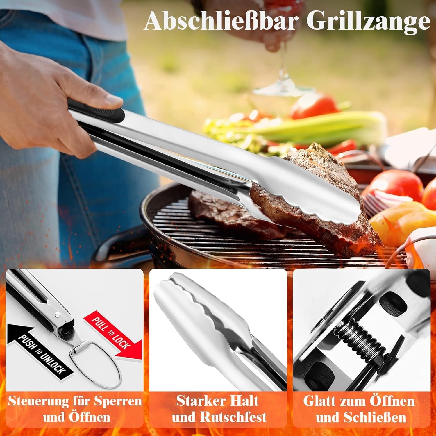 Hochwertiges Grillbesteckset aus Edelstahl 30 teilig Perfektes Camping Zubehör