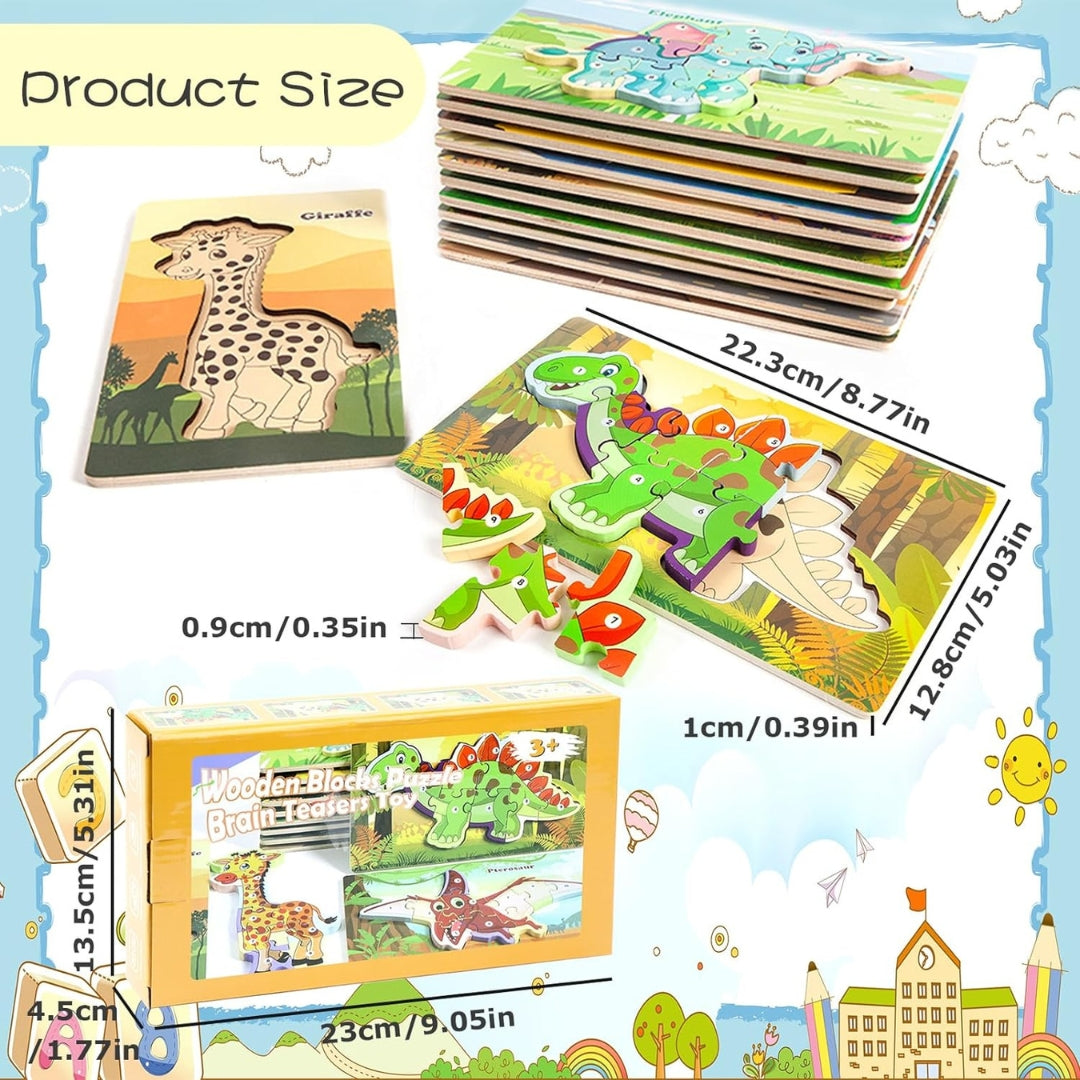 Montessori Holzpuzzle Dinosaurier Autos 9-10 Stk 2 3 4 J Kinder Lernspielzeug