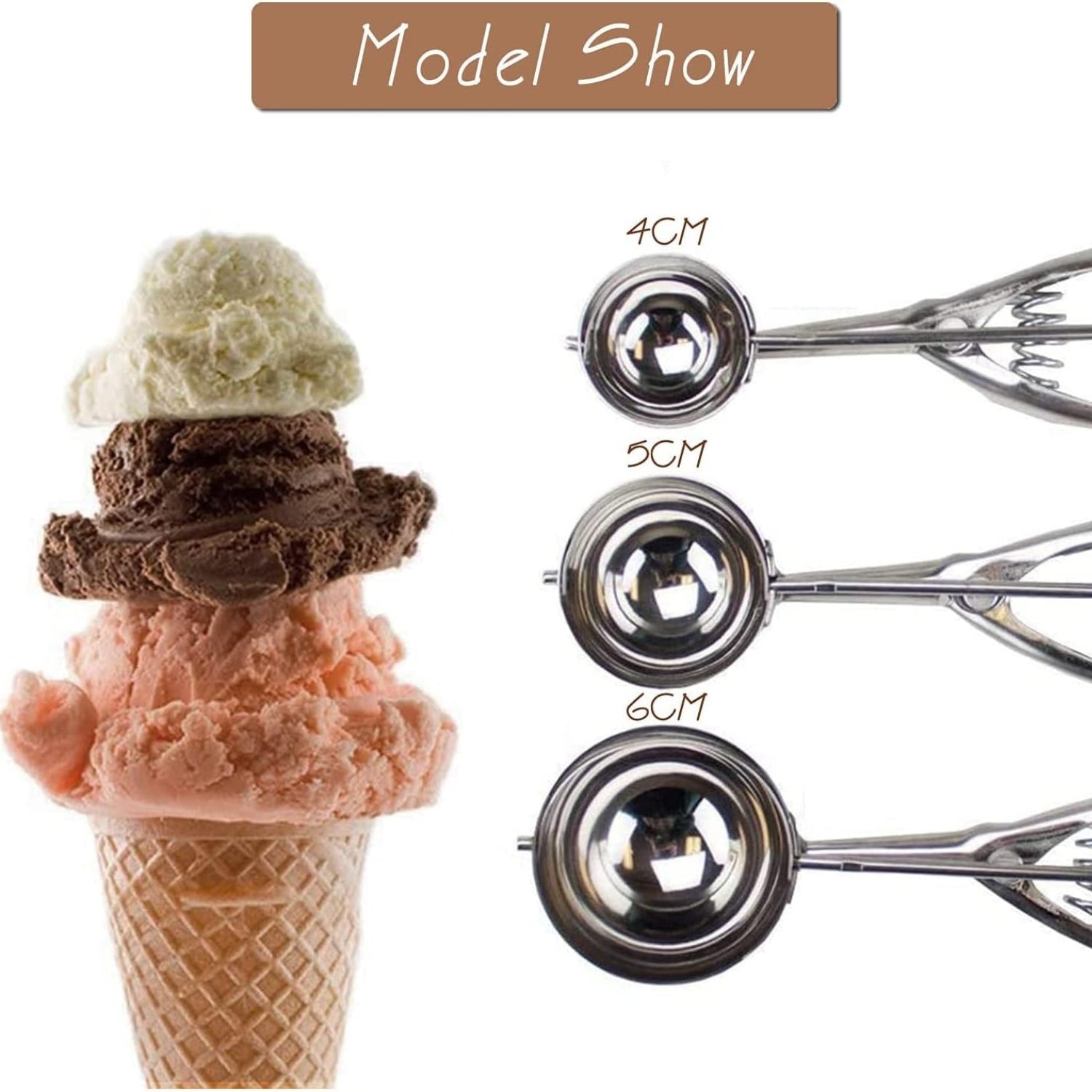 3er Set Eisportionierer Edelstahl mit Auslöser Eis Kekse Melone Küchenhelfer