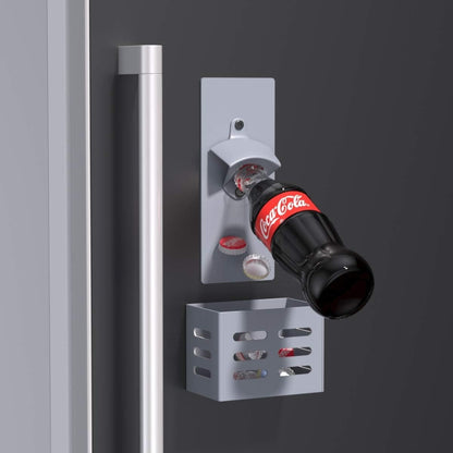 Bierflaschenöffner Wand Magnet Auffangkorb Stahl Geschenk für Männer Grau