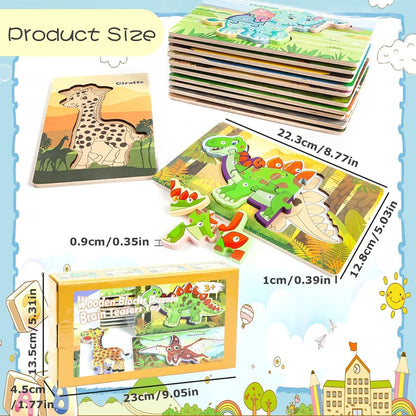 Montessori Holzpuzzle Dinosaurier Autos 9-10 Stk 2 3 4 J Kinder Lernspielzeug