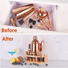 Cocktail Mix Set 750ML 12tlg Edelstahl RoséGold mit Stilvollem Bambus Ständer