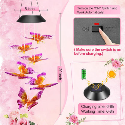 Solar Schmetterling Windspiel Leuchtend Außen Garten Geschenk Mutter Oma Frauen