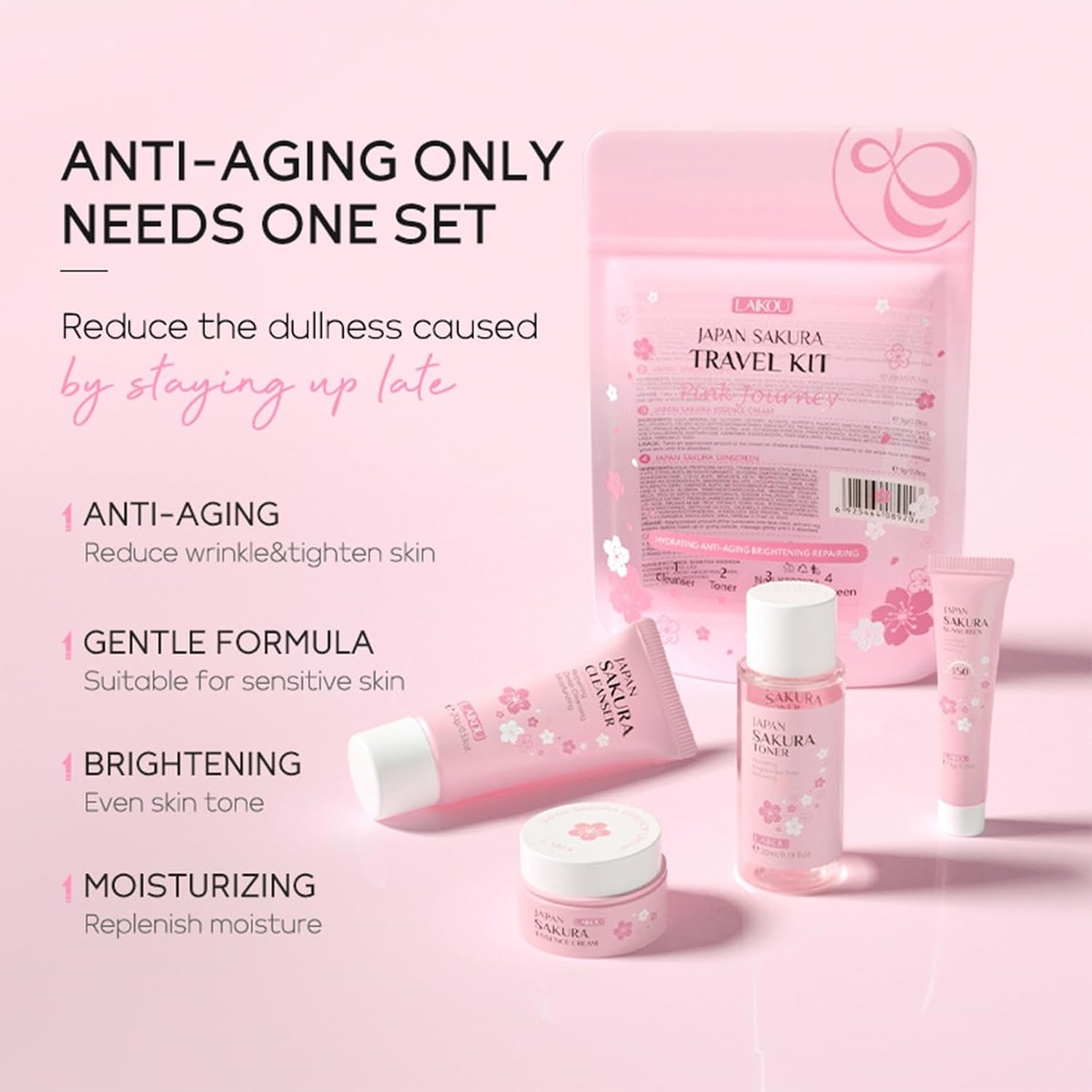 Sakura Reiseset Gesichtspflege SPF50+ Toner Creme 4tlg Geschenk Frauen