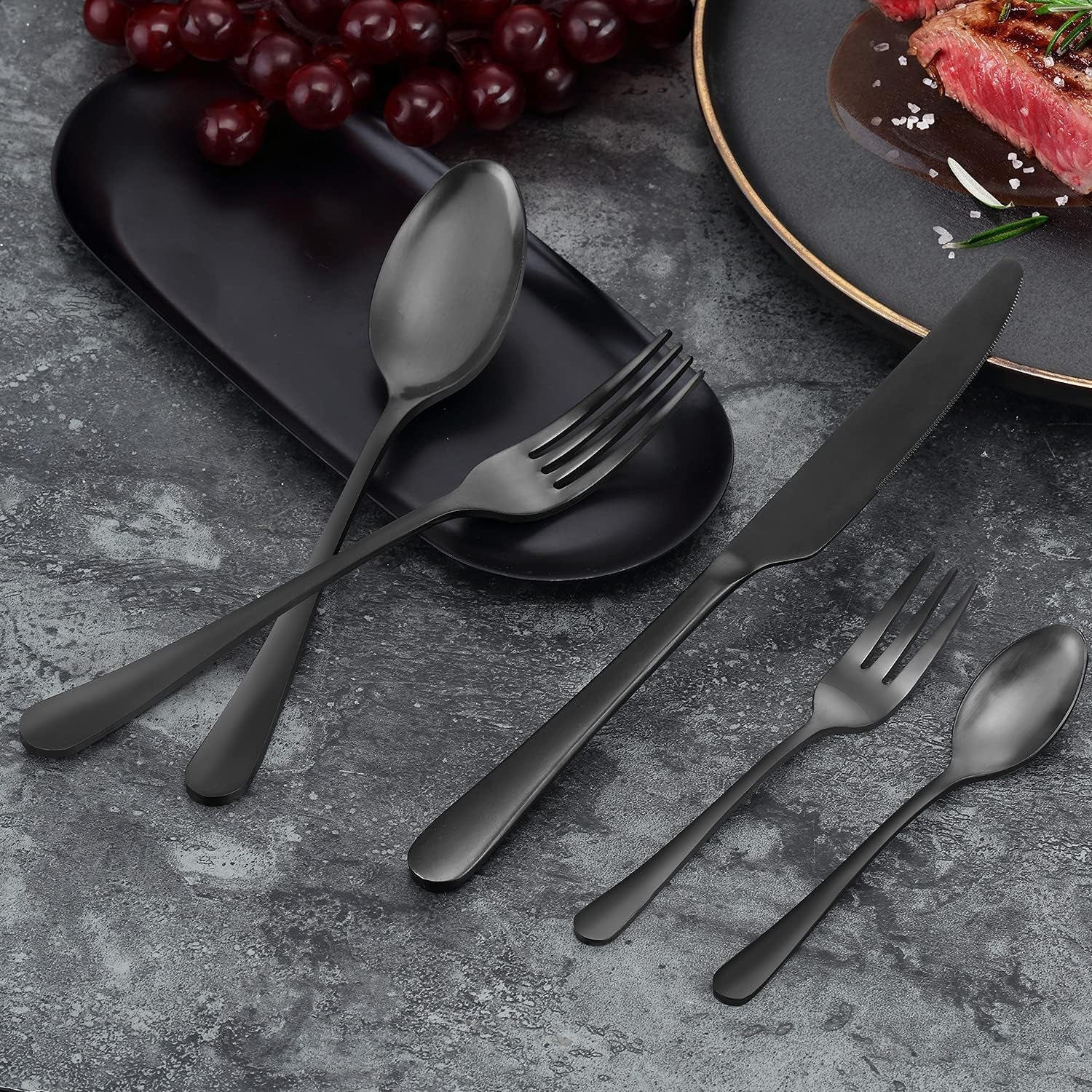Besteck Set für 6 Personen 30 tlg Schwarz Matt Essbesteck
