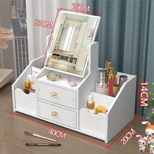 Weißer Cosmetic Organizer mit Schublade & Quadratischem Spiegel Desktop
