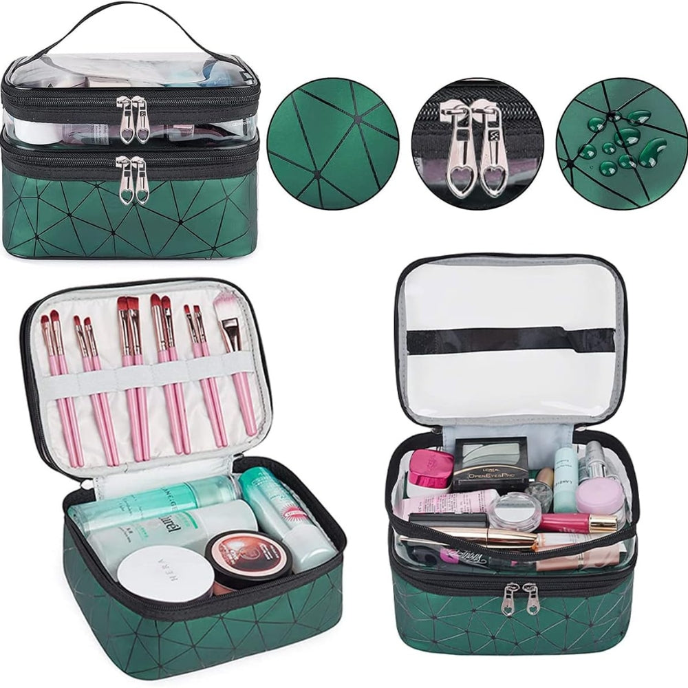Kosmetiktasche Set 3 Stück Grün Transparent Rautenmuster Doppellagig Reise