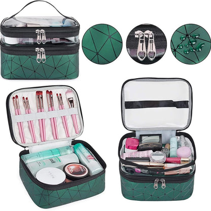 Kosmetiktasche Set 3 Stück Grün Transparent Rautenmuster Doppellagig Reise