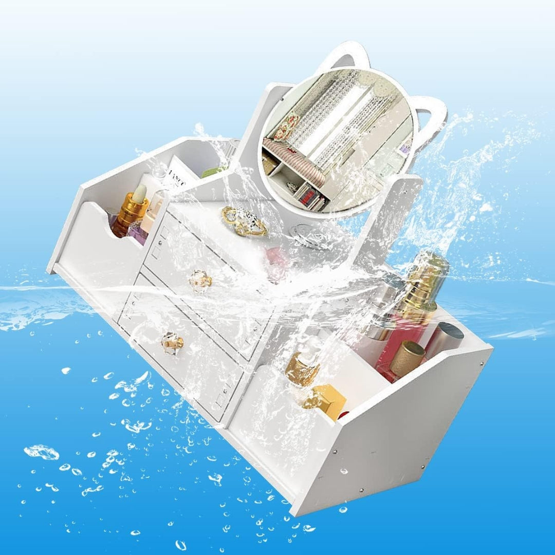 Weißer Make up Organizer mit 360° Spiegel Schublade Kosmetik Aufbewahrungsbox