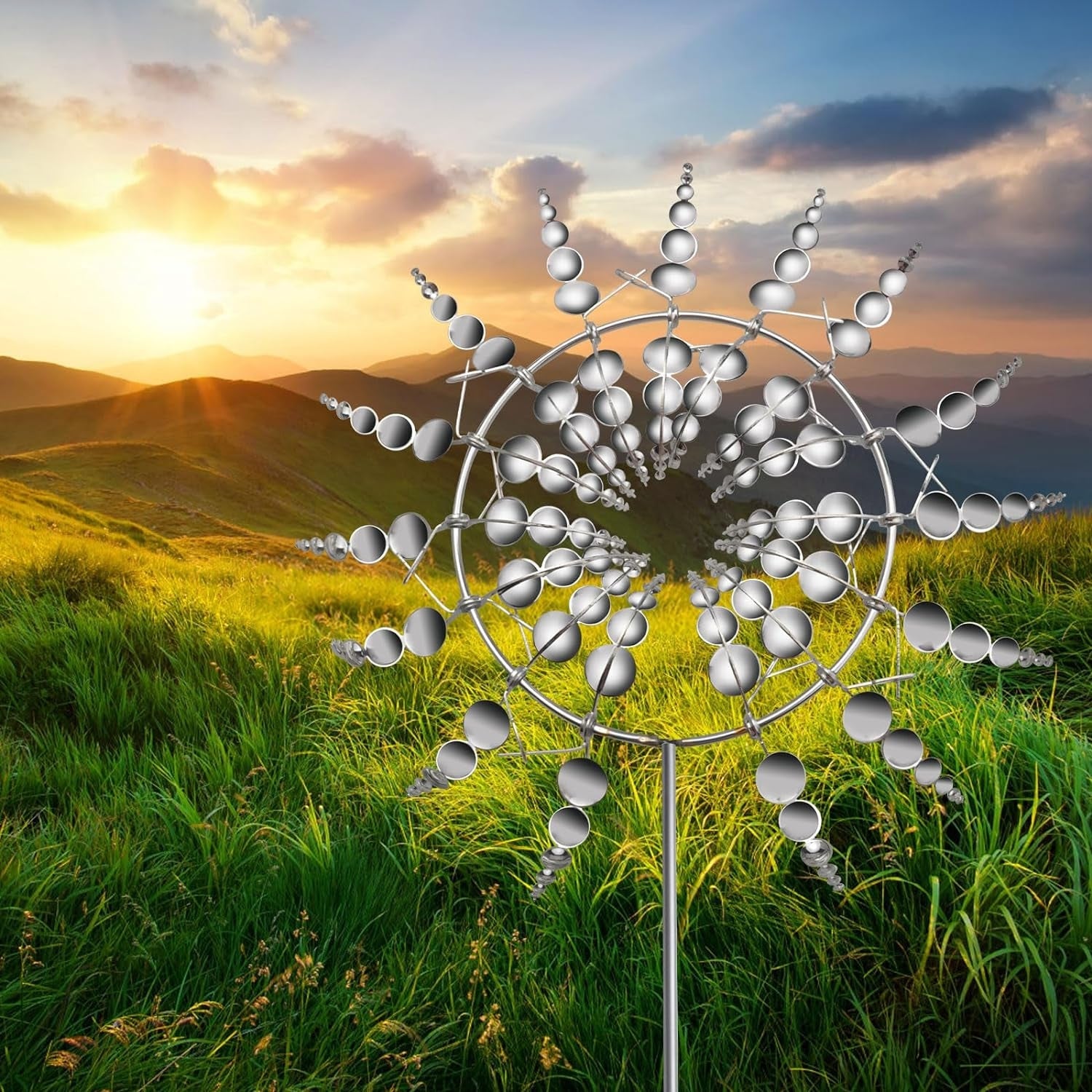 Windspinner Metall 3D Solar Windmühle Garten Deko Doppelbewegung Windfänger 80cm