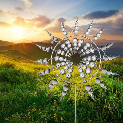 Windspinner Metall 3D Solar Windmühle Garten Deko Doppelbewegung Windfänger 80cm