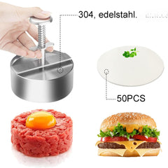 Edelstahl Burgerpresse Burger Pattie Presse +50 Wachspapier