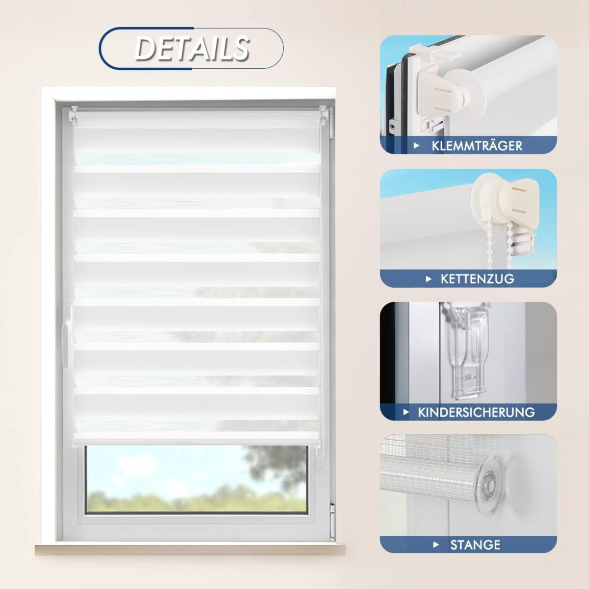 Doppelrollo Klemmfix Rollos für Fenster ohne Bohren 80x130cm