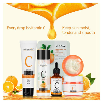 5-tlg Vitamin C Hautpflege Set für Frauen Feuchtigkeit Dunkle Flecken Pflege