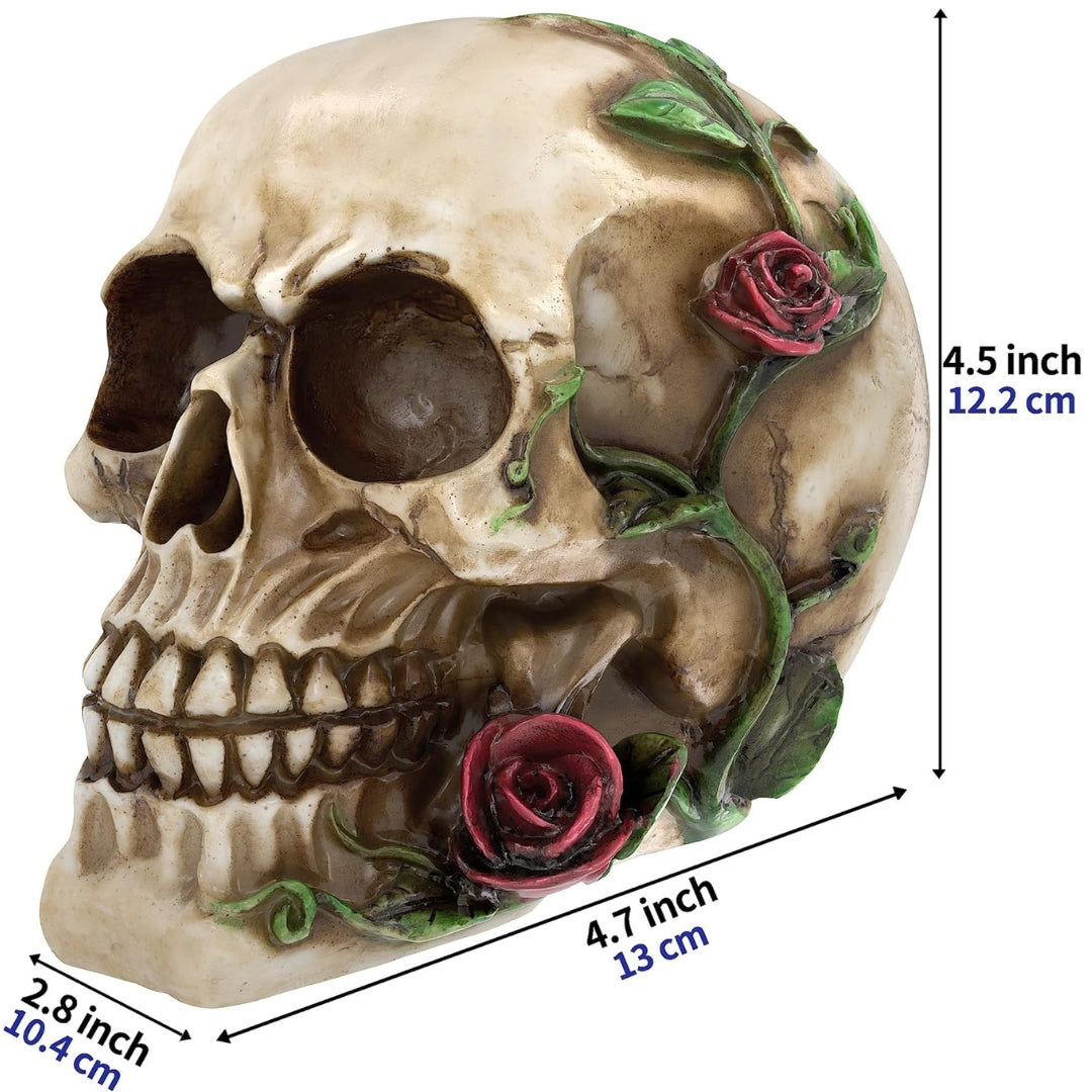 Naturharz Schädel Modell Lebensgröße mit Rosen Design für Halloween Party Deko