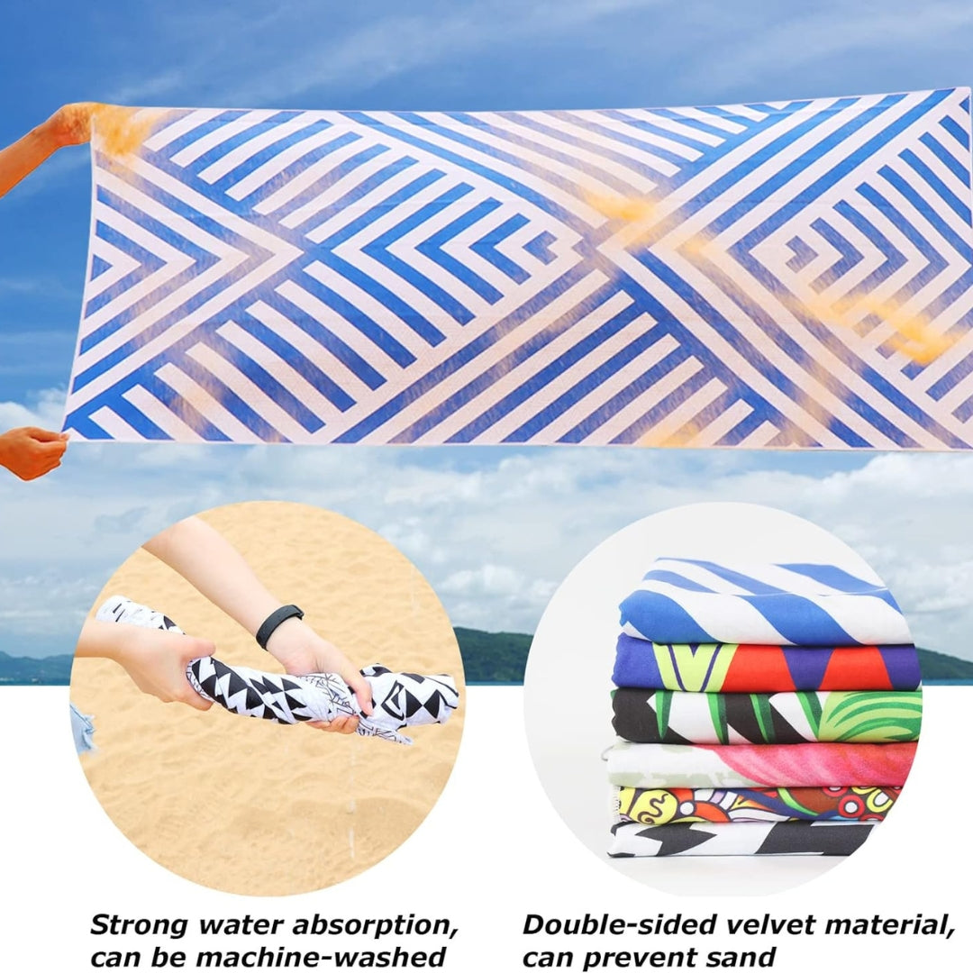 Großes Mikrofaser Strandtuch Blau Weiß 180x90