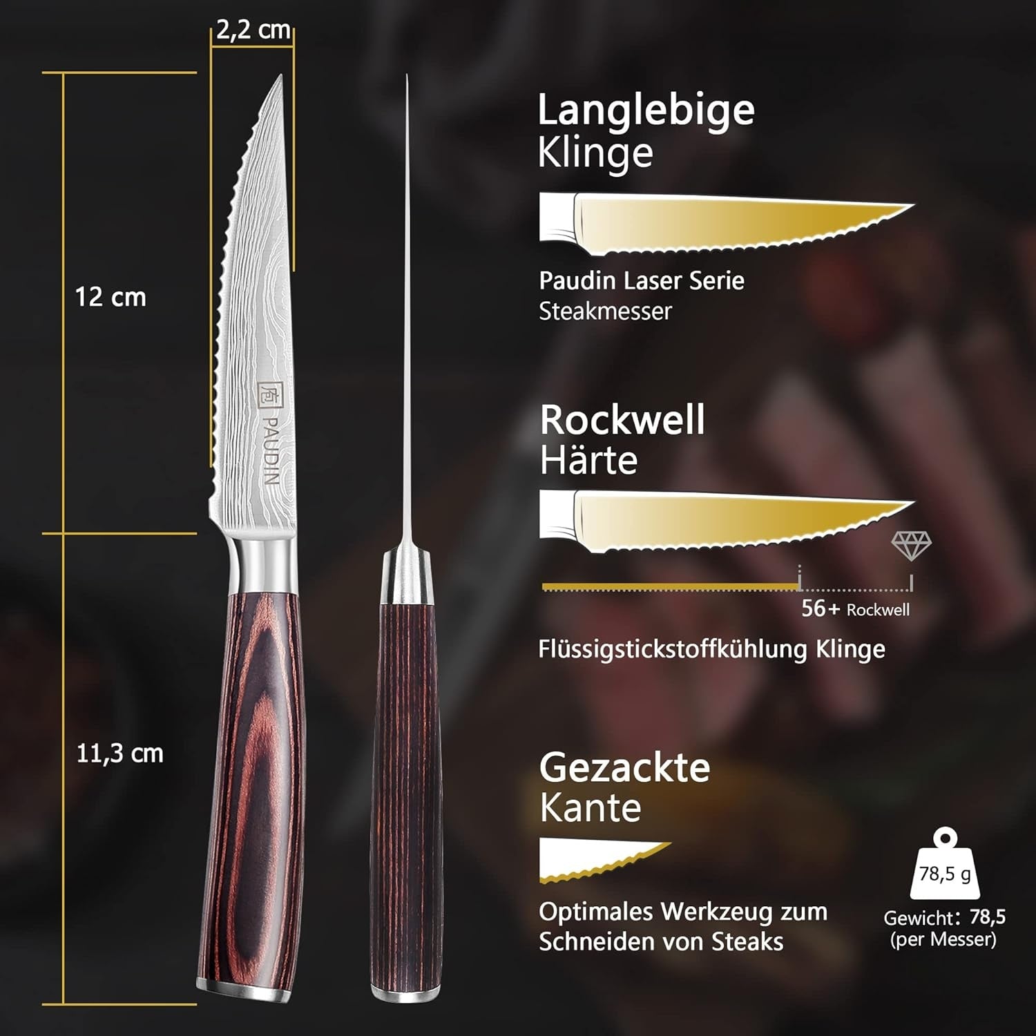 Steakmesser Set 6 teiliges Messer Set Klinge Holzgriff