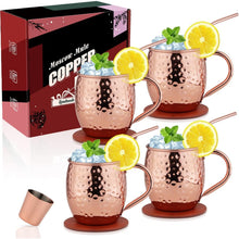 Handgefertigte Kupferbecher Moscow Mule 16oz Set mit Strohhalmen Coaster