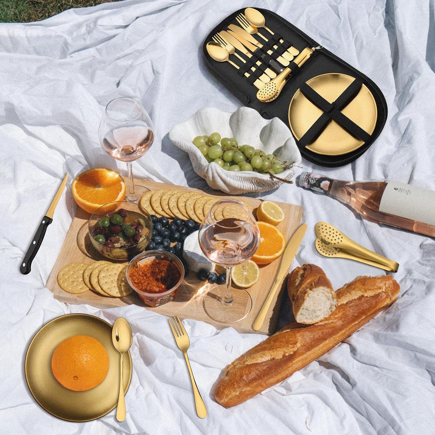 Gold Besteck Set 10 Stücke Camping Geschirrset 2 Personen