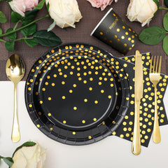 Party Deko Partygeschirr Schwarz Gold 99 Stück Teller Set