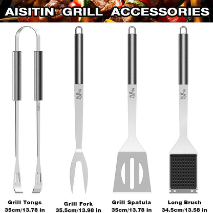Grillzubehör 25tlg Geschenke für Männer + Fleischthermometer
