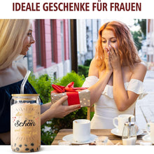 Frauengeschenk Trinkglas 500ml - Mit Strohhalm & Deckel