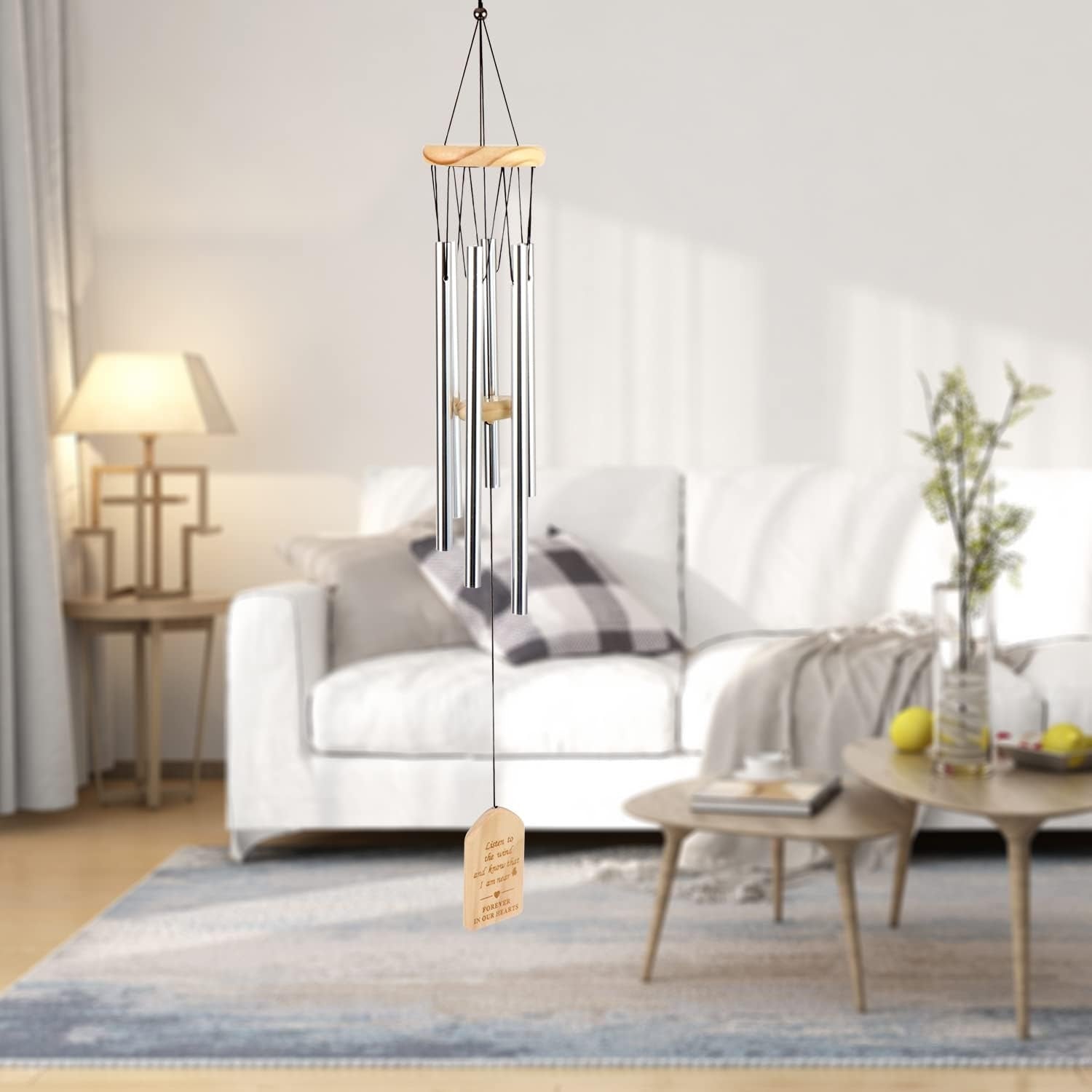 Windspiele für Draußen Aluminium 6 Röhren Gartendeko Silber