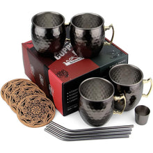 Schwarze Moscow Mule Becher Set mit Untersetzer Strohhalme Geburtstagsgeschenke