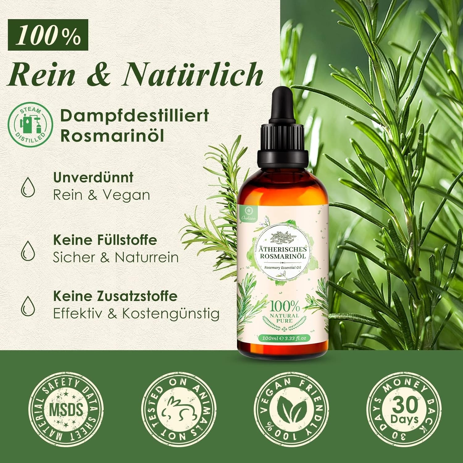 Haaröl Rosmarinöl Haare 100ml Natürlich gegen Haarausfall Rosemary Oil