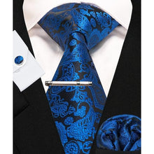 Männer Geschenkset Paisley Krawattenset mit Fliege Klammer Knöpfe Schwarz Blau