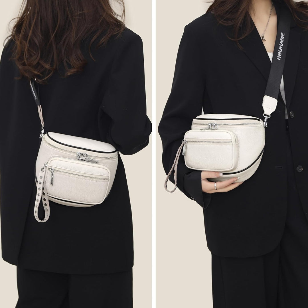 Modische Damen Leder Umhängetasche Weiß Satteltasche Crossbody