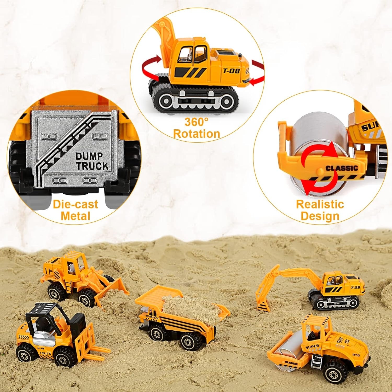 Kinder Spielzeugautos Baustellenfahrzeuge Metall 5 Stück Bagger Bulldozer