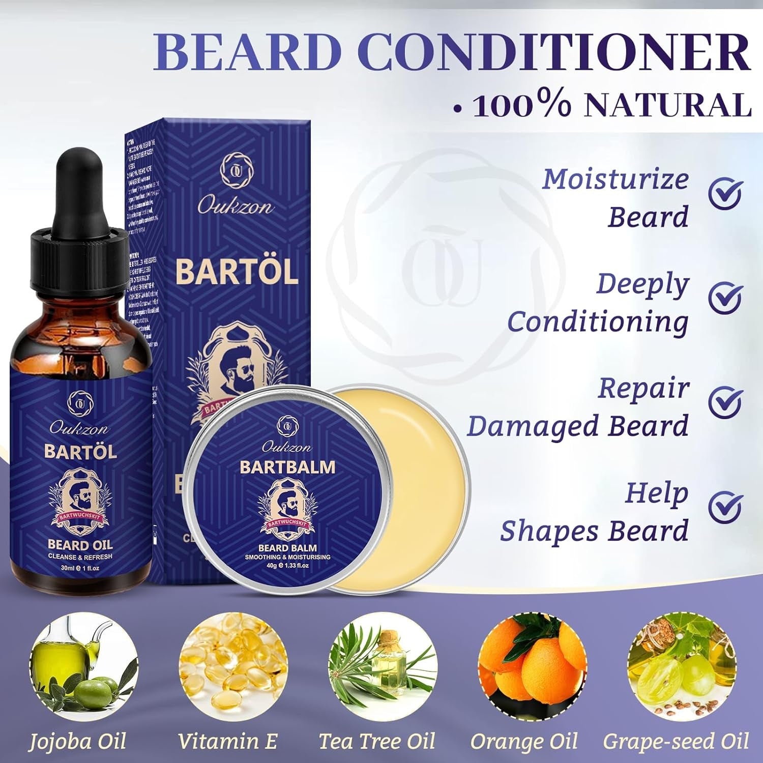Geschenkset für Männer Bartpflege Bartwachstum Bartöl Balsam Roller Serum