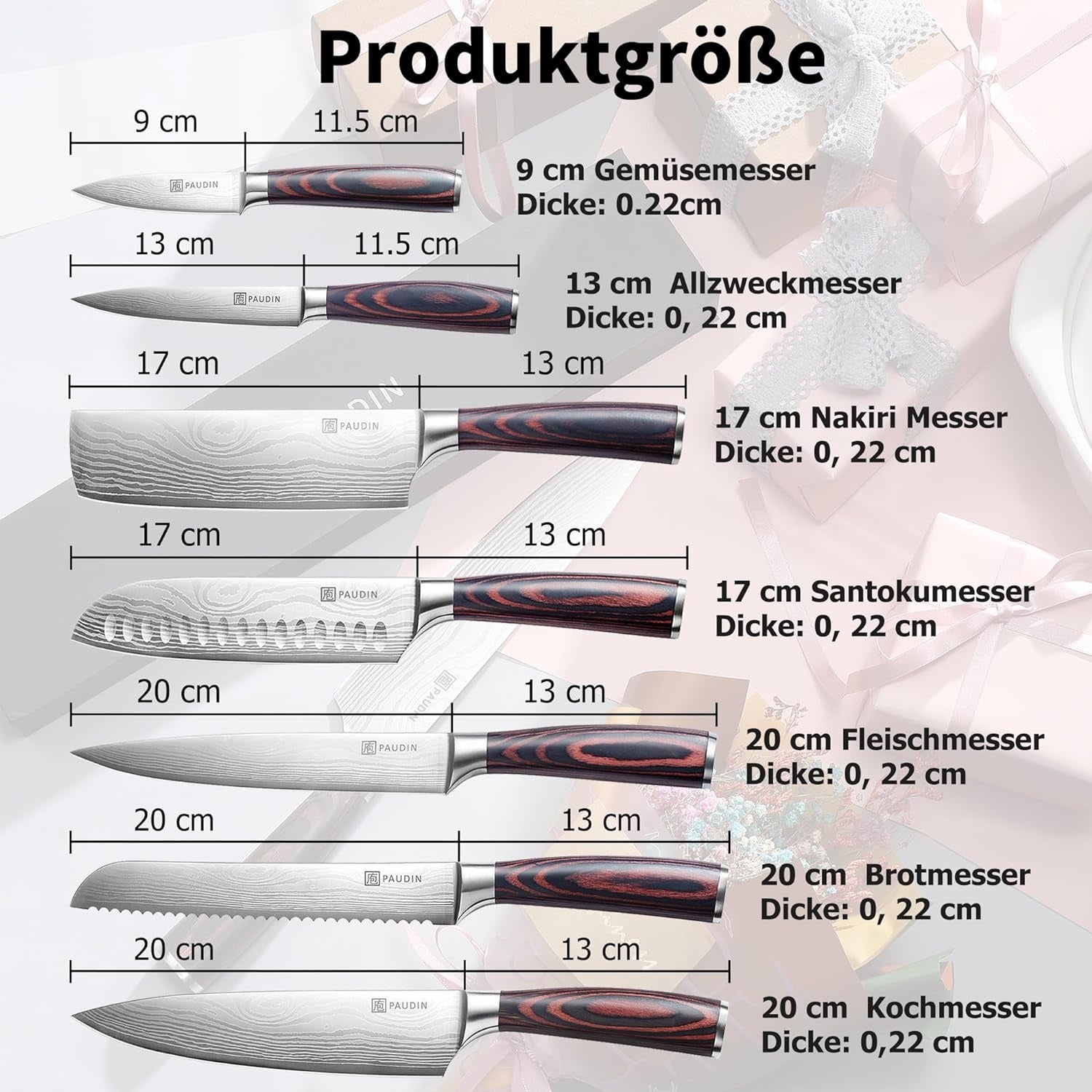XL Premium Messerset 7-teilig Profi Kochmesser Küchenmesser