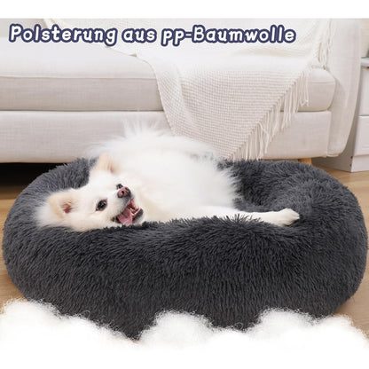 Flauschiges Hundebett Rund Hundekissen waschbar dunkelgrau