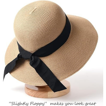 Damen Sonnenhut Strohhut UV Schutz UPF 50+ M-L Breite Krempe