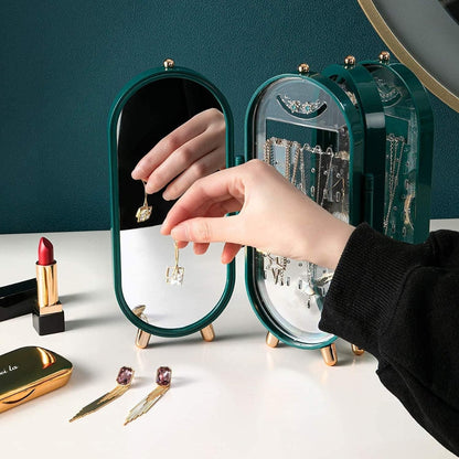Faltbarer Schmuckständer mit Spiegel Staubdicht Dunkelgrün