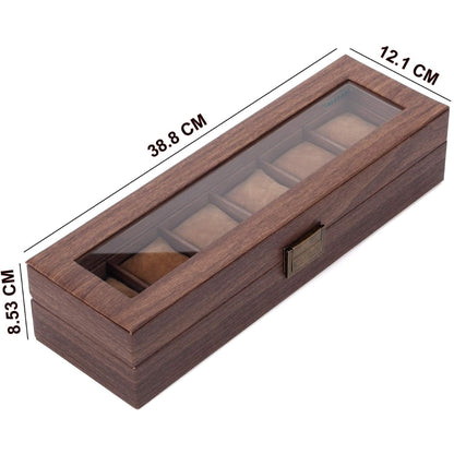 6 Uhren Schachtel Kunstleder Holzmuster Vintage Uhrenschatulle