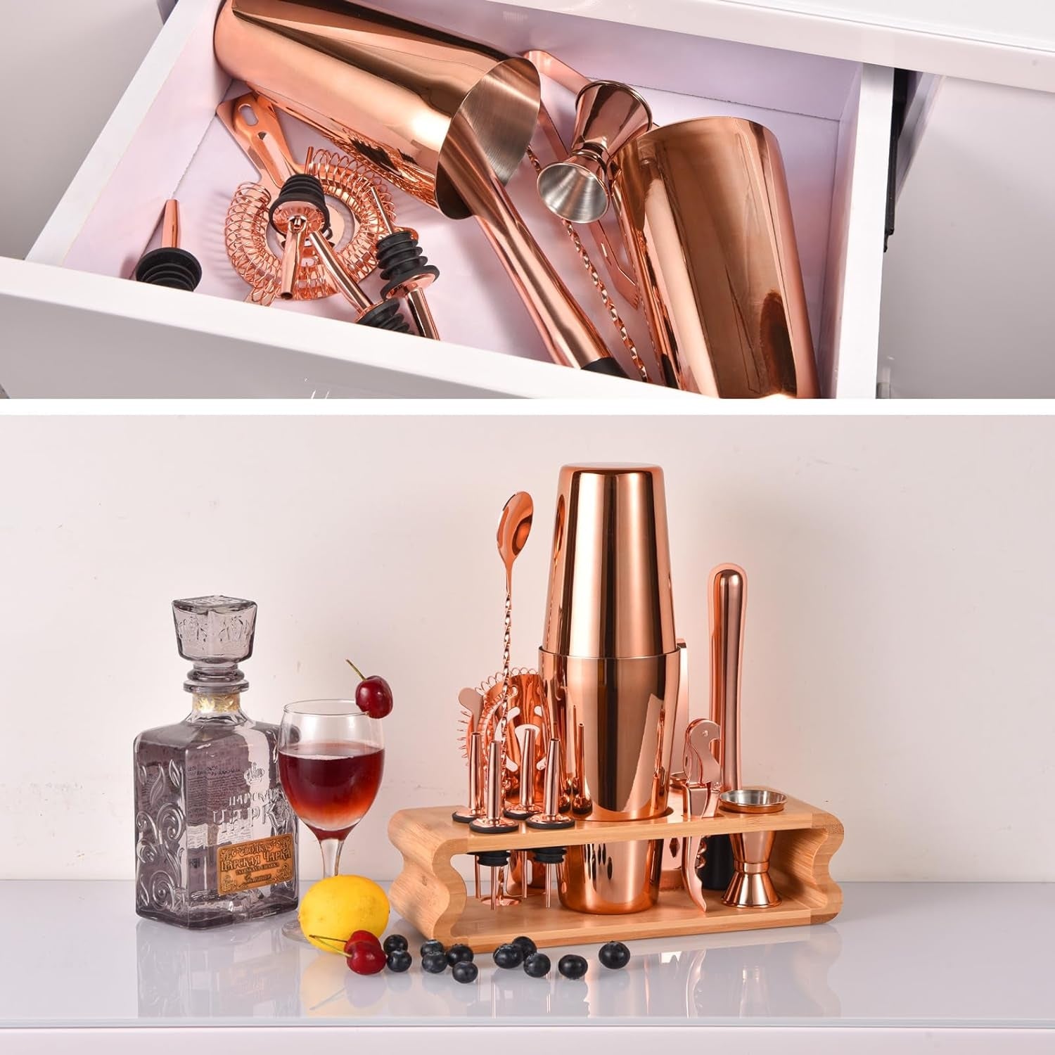 Rosegold Edelstahl Cocktail Shaker Set 550ML/750ML 12tlg Bar Tool Kit