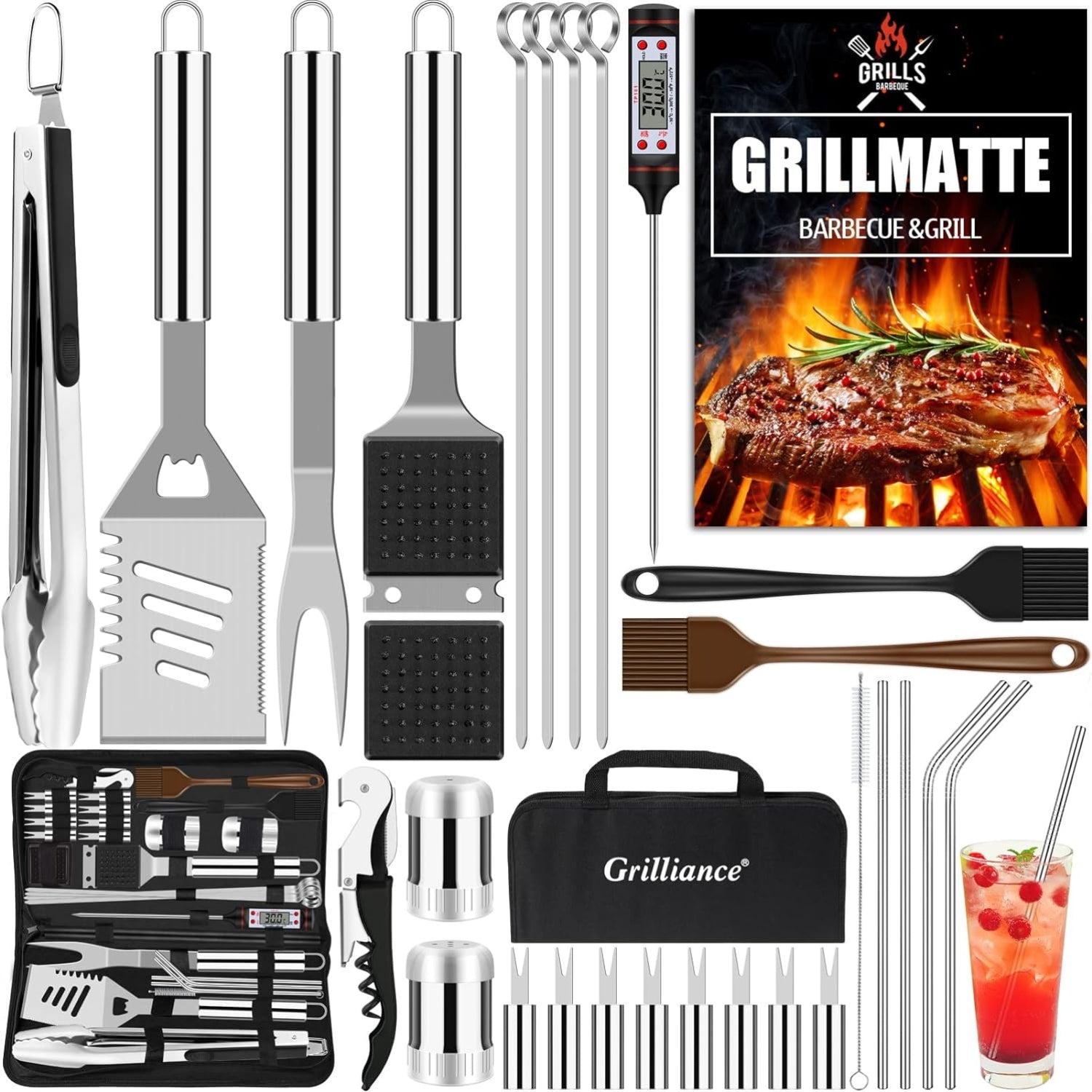 Luxus Grillbesteckset aus Edelstahl 30 teilig Camping Zubehör männer geschenke