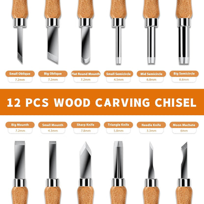 14 tlg Holz-Schnitzwerkzeug Set Schnitzset 12 Schnitzmesser