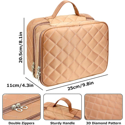 Reise Kosmetiktasche Doppelschicht Groß Wasserdicht Make Up Organizer Braun