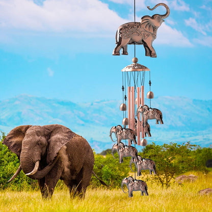 Handgefertigtes Elefant Windspiel Messingrohre Glücksperlen Draußen Deko