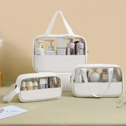 Kosmetiktasche Transparent 3er PVC Set Wasserdicht Leicht Kulturbeutel Weiß